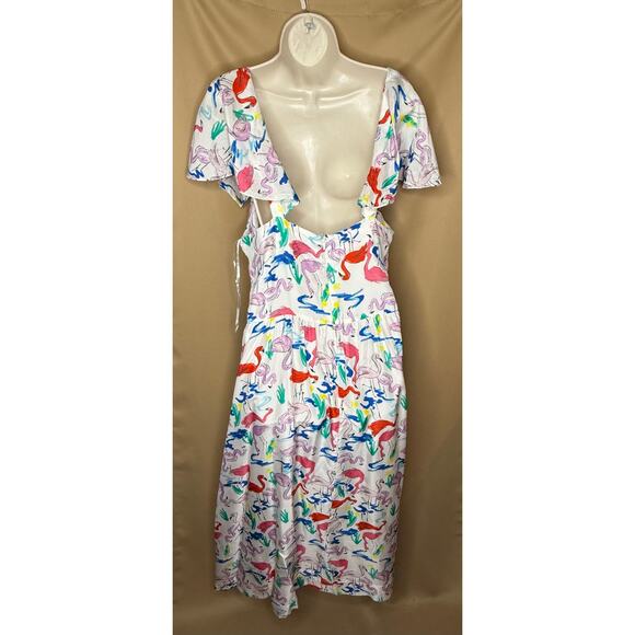 Tanya Taylor Flamingos Silk Printed Teigan Dress 12 - Picture 9 of 12